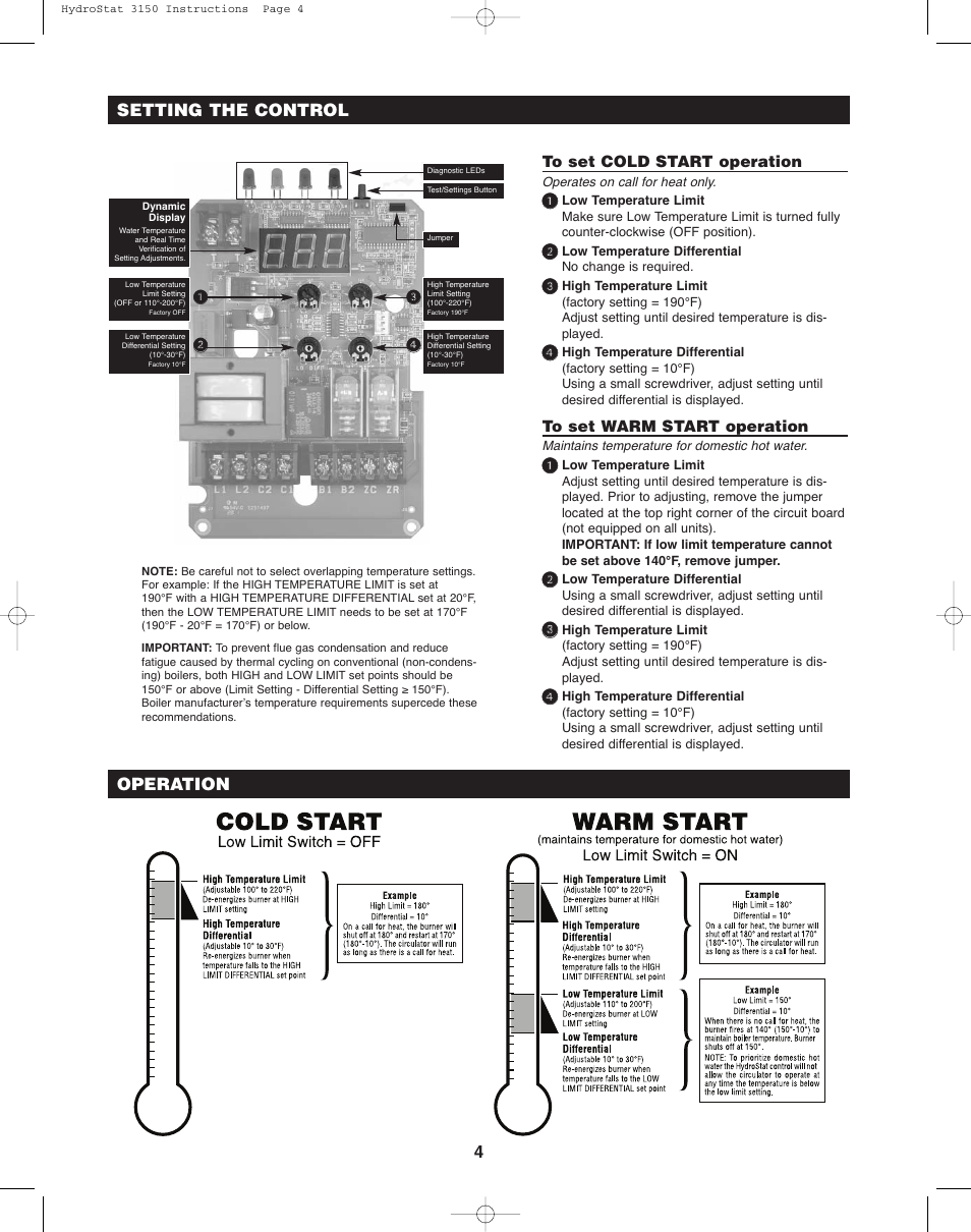 4setting the control, Operation | Hydrolevel 3150 User Manual | Page 4 / 12