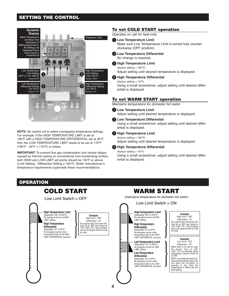 Warm start, Cold start, 4setting the control | Operation | Hydrolevel 3100 User Manual | Page 4 / 8