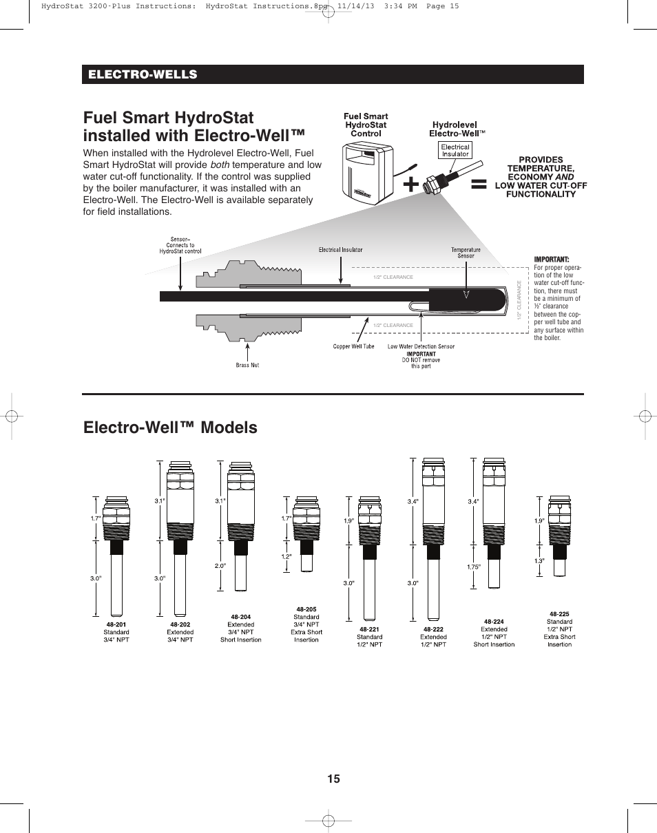 Fuel smart hydrostat installed with electro-well, Electro-well™ models, 15 electro-wells | Hydrolevel 3200-Plus User Manual | Page 15 / 16