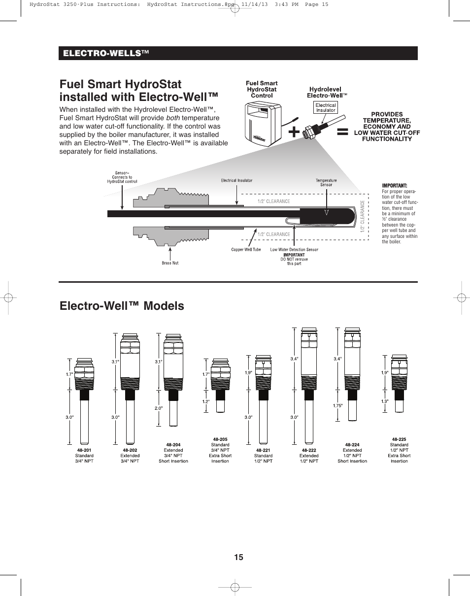 Fuel smart hydrostat installed with electro-well, Electro-well™ models, 15 electro-wells | Hydrolevel 3250-Plus User Manual | Page 15 / 16