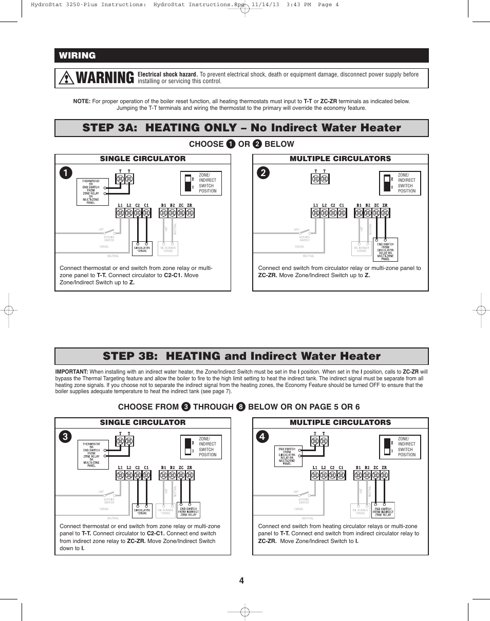 Warning, ᕡᕢ ᕣ ᕤ, Wiring | Hydrolevel 3250-Plus User Manual | Page 4 / 16