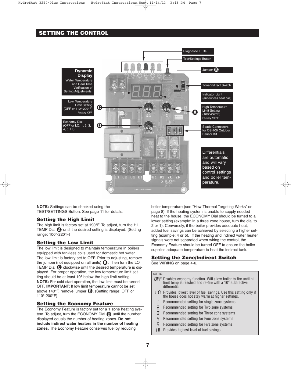 Ảả ạ, 7setting the control | Hydrolevel 3250-Plus User Manual | Page 7 / 16