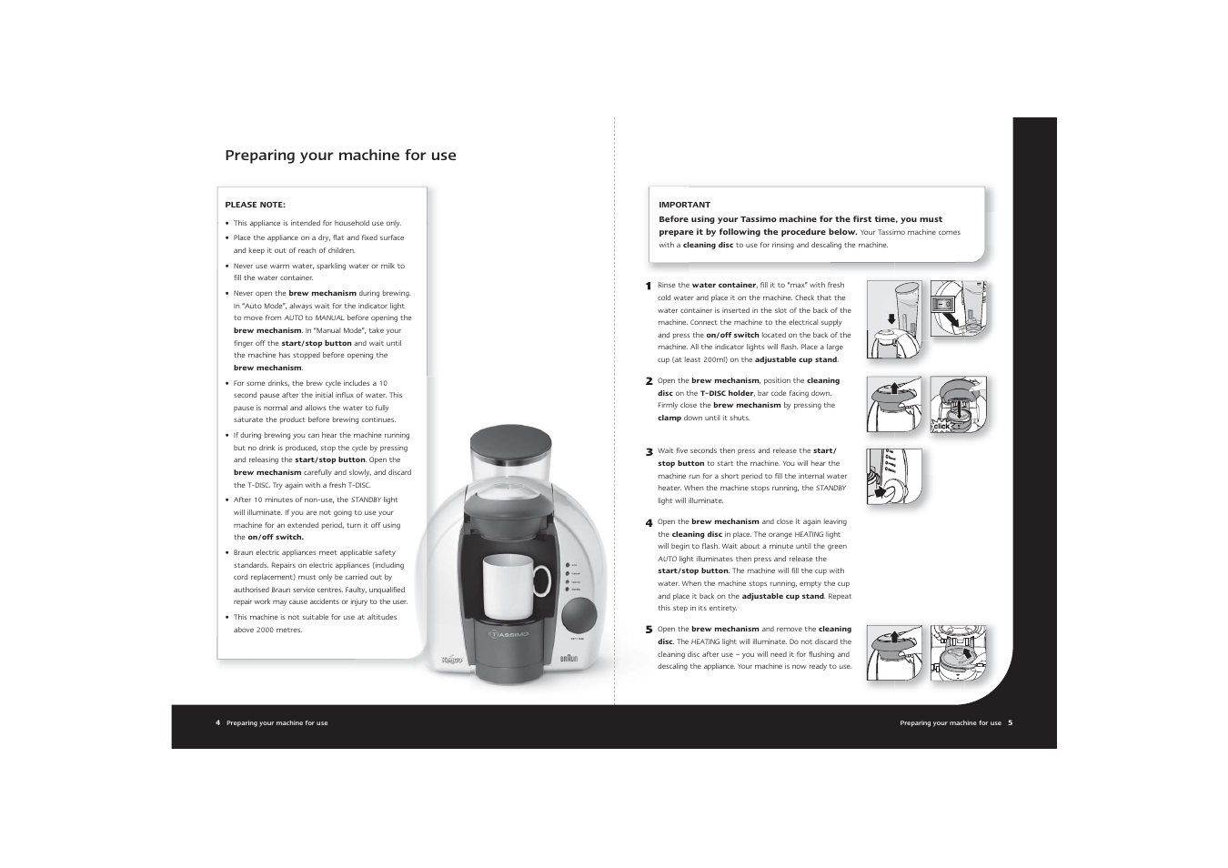 Preparing your machine for use | Braun Tassimo User Manual | Page 4 / 9