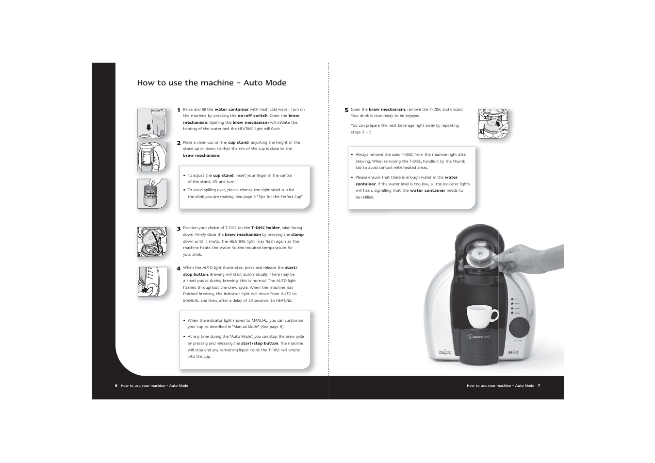 How to use the machine – auto mode | Braun Tassimo User Manual | Page 5 / 9