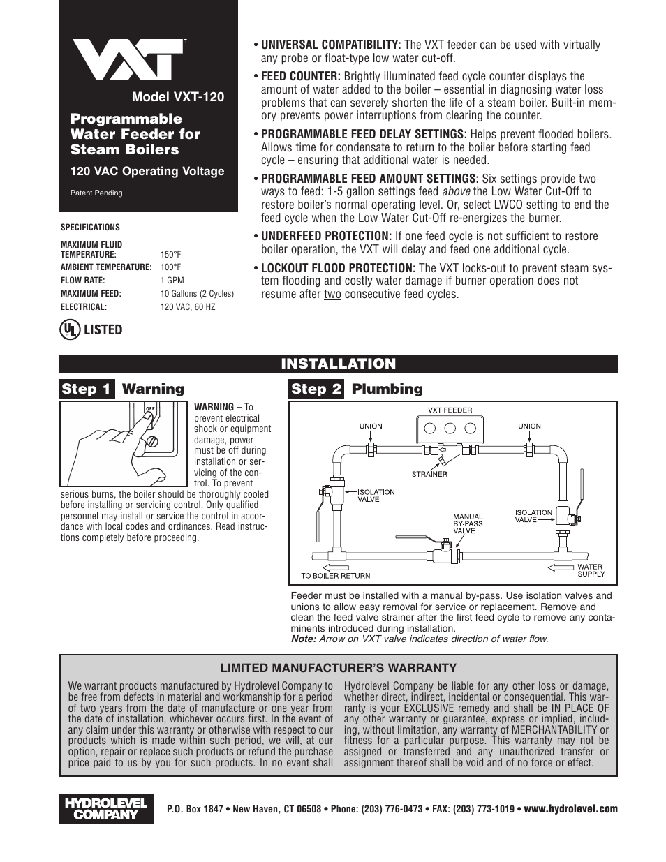 Hydrolevel VXT-120 V2 User Manual | 4 pages