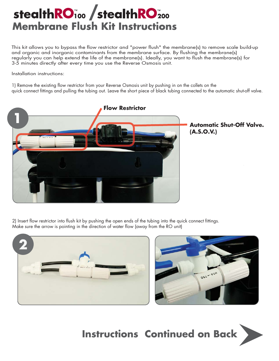 Hydro-Logic StealthRO200 - Membrane Flush Kit User Manual | 2 pages