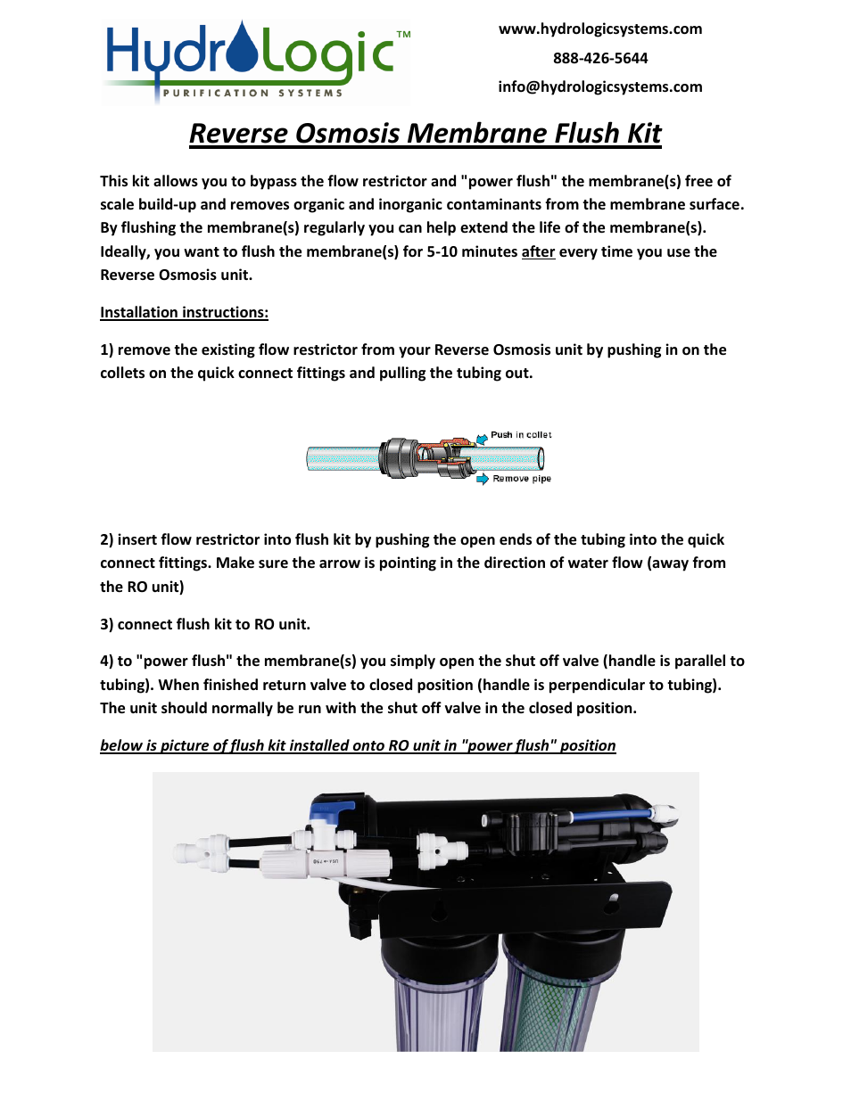 Hydro-Logic Reverse Osmosis Membrane Flush Kit User Manual | 1 page