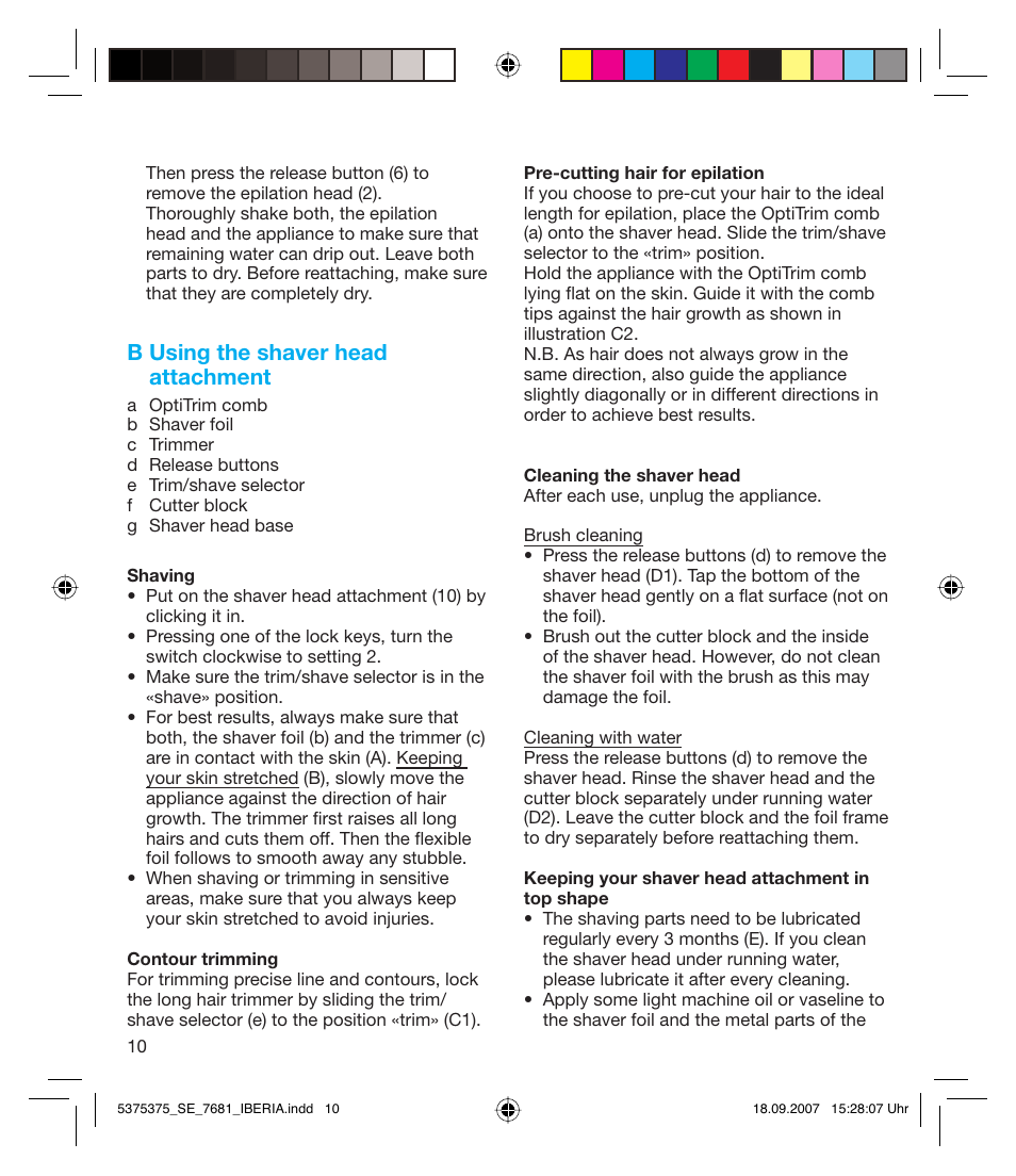 B using the shaver head attachment | Braun TYPE 5375 User Manual | Page 10 / 40