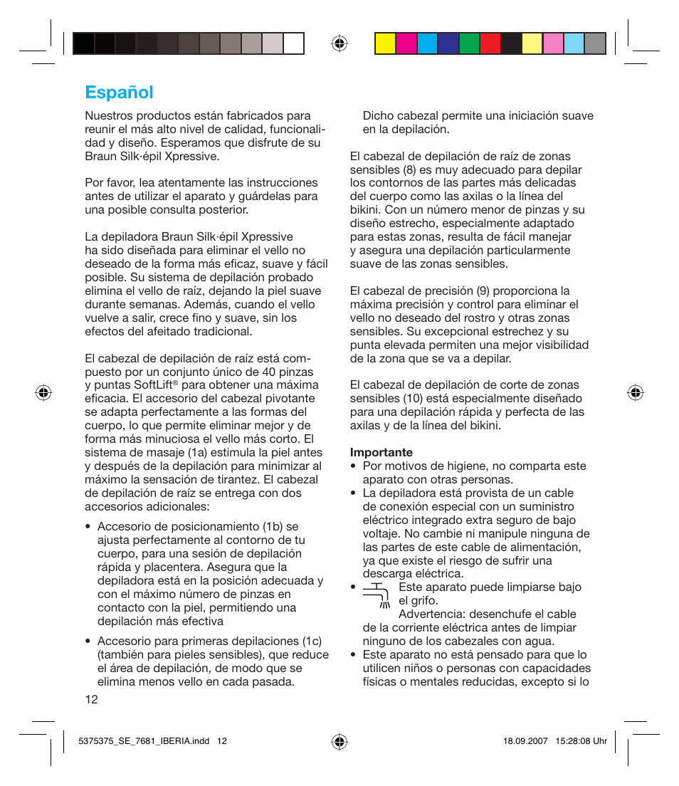 Español | Braun TYPE 5375 User Manual | Page 12 / 40
