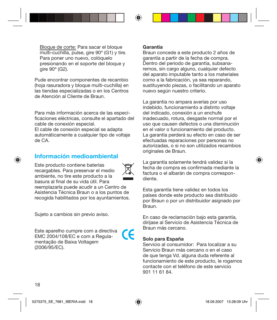 Información medioambiental | Braun TYPE 5375 User Manual | Page 18 / 40