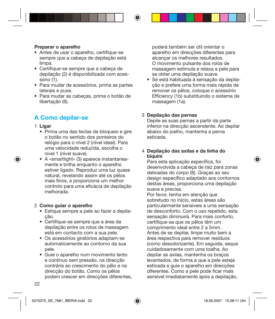 A como depilar-se | Braun TYPE 5375 User Manual | Page 22 / 40