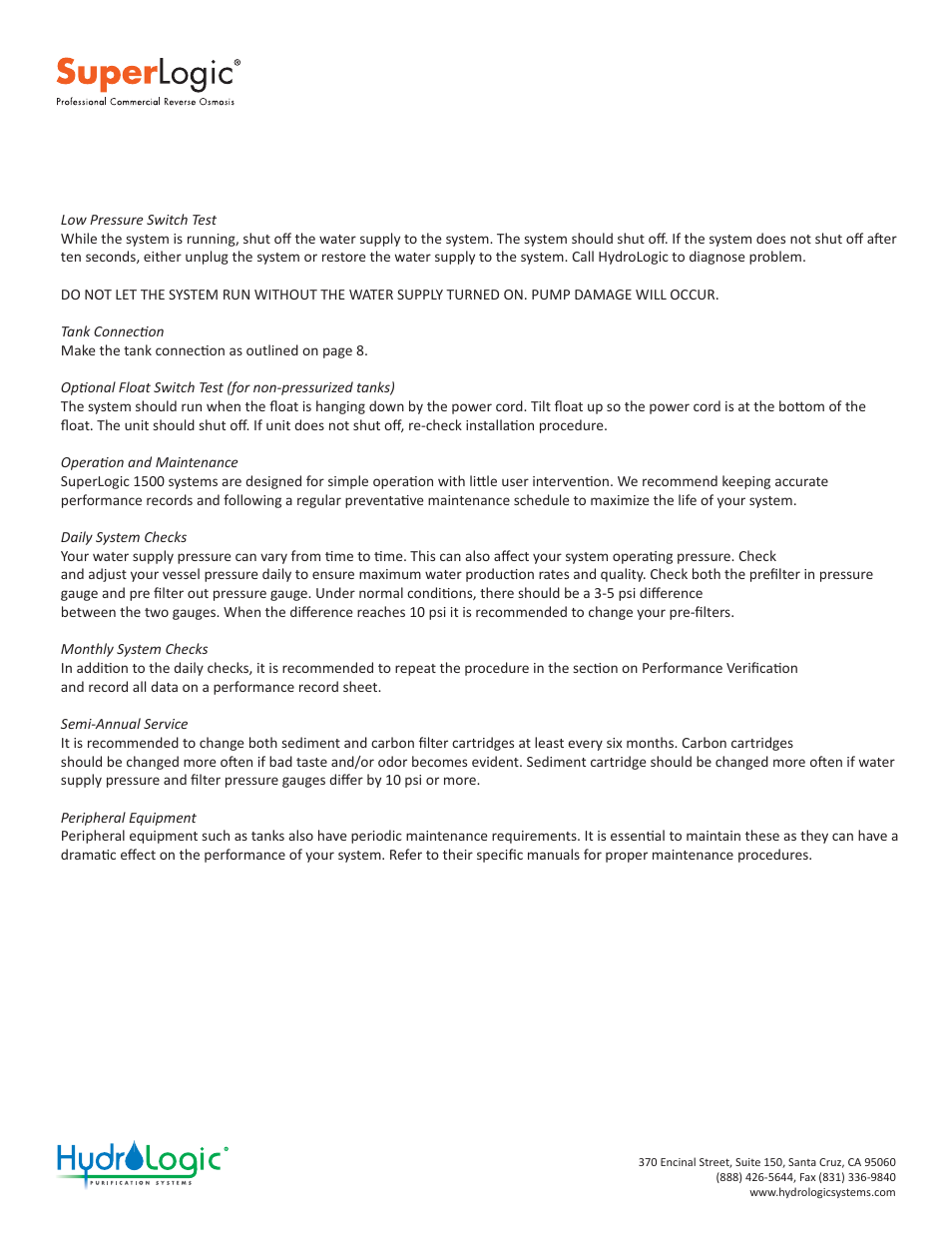 Superlogic 1500 manual | Hydro-Logic SuperLogic 1500 User Manual | Page 12 / 20