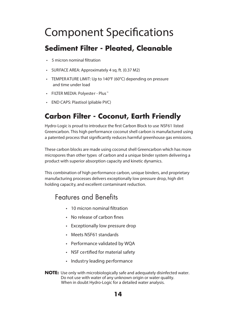 Component speciﬁcations, Features and beneﬁts | Hydro-Logic StealthRO200 User Manual | Page 16 / 20