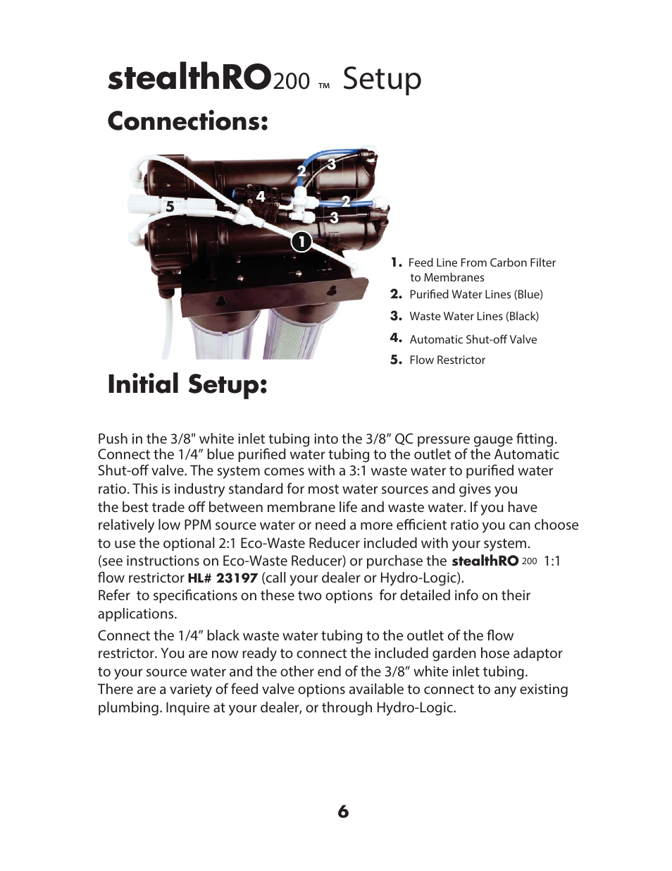 Vwhdowk52, Setup, Rqqhfwlrqv ,qlwldo 6hwxs | Hydro-Logic StealthRO200 User Manual | Page 8 / 20