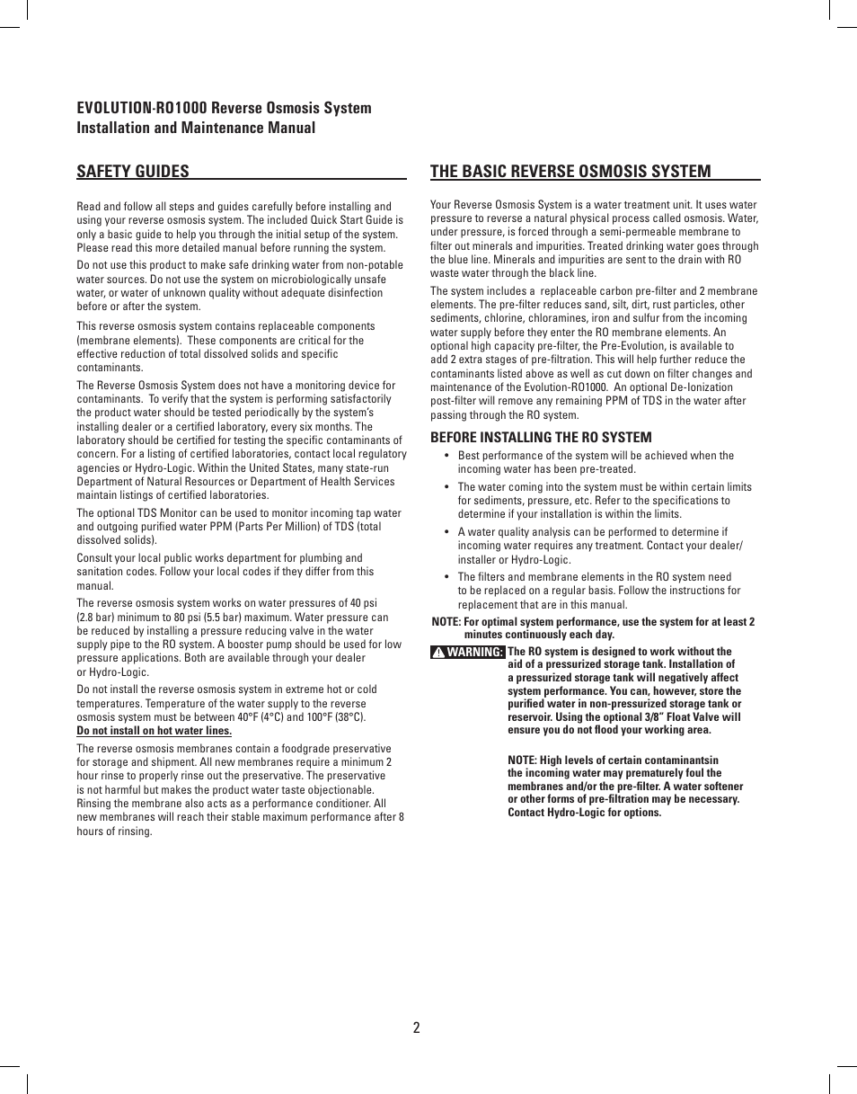 The basic reverse osmosis system | Hydro-Logic EvolutionRO 1000 User Manual | Page 3 / 16