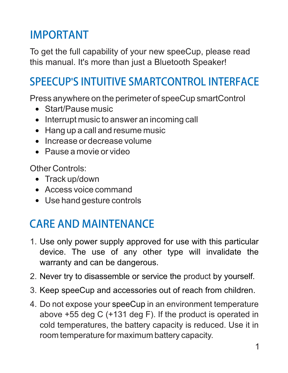 Important | iCreation speeCup Product Information Guide User Manual | Page 2 / 16