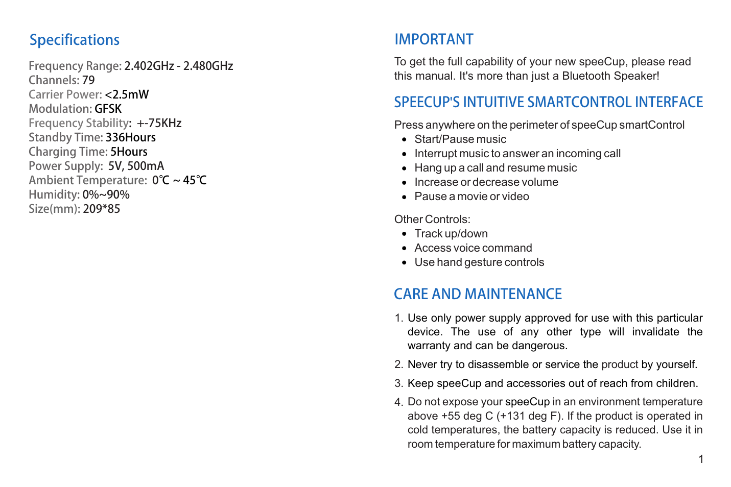 iCreation speeCup user vanual User Manual | Page 2 / 13