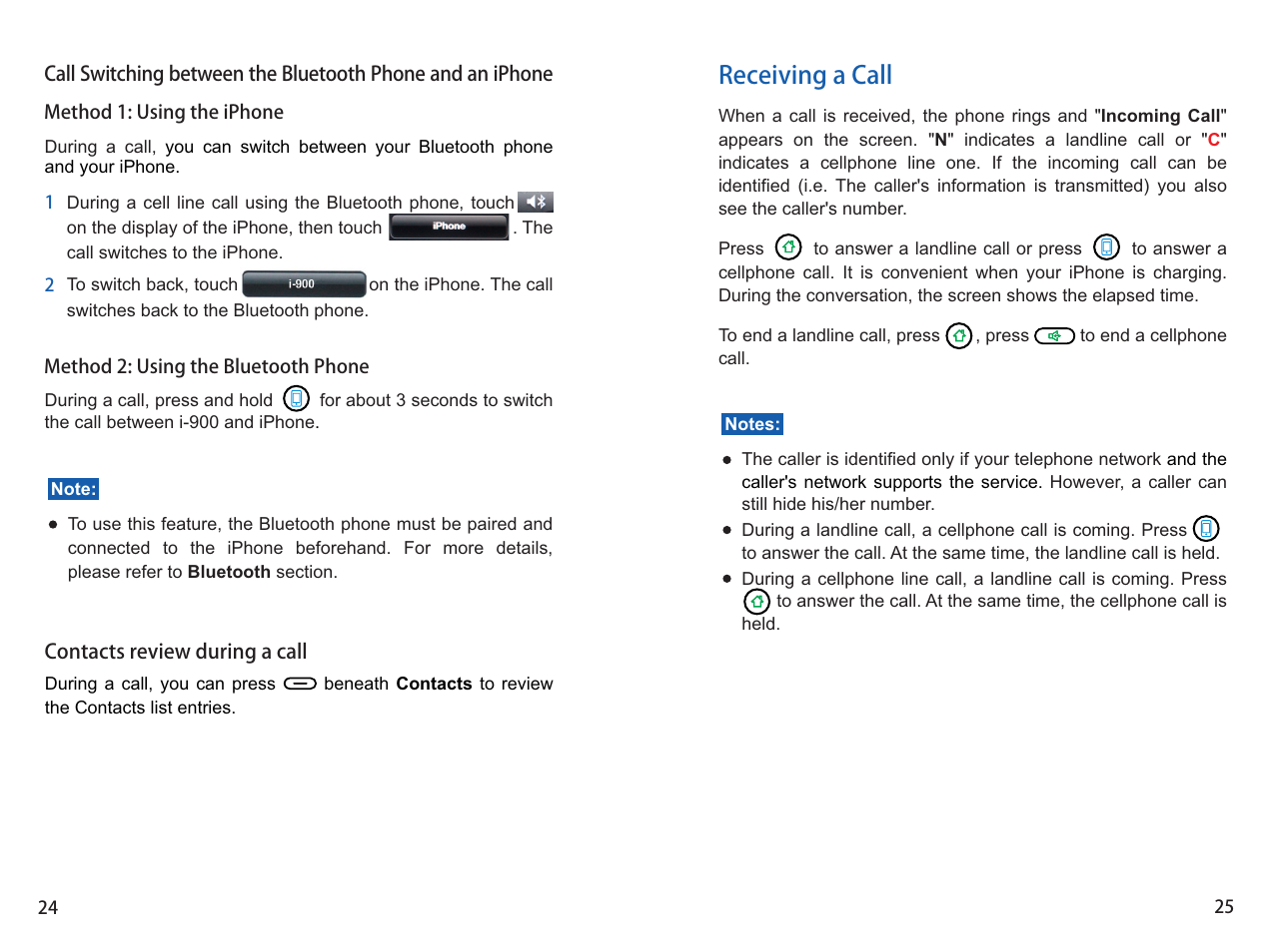 Receiving a call | iCreation i-900 User Manual | Page 25 / 46