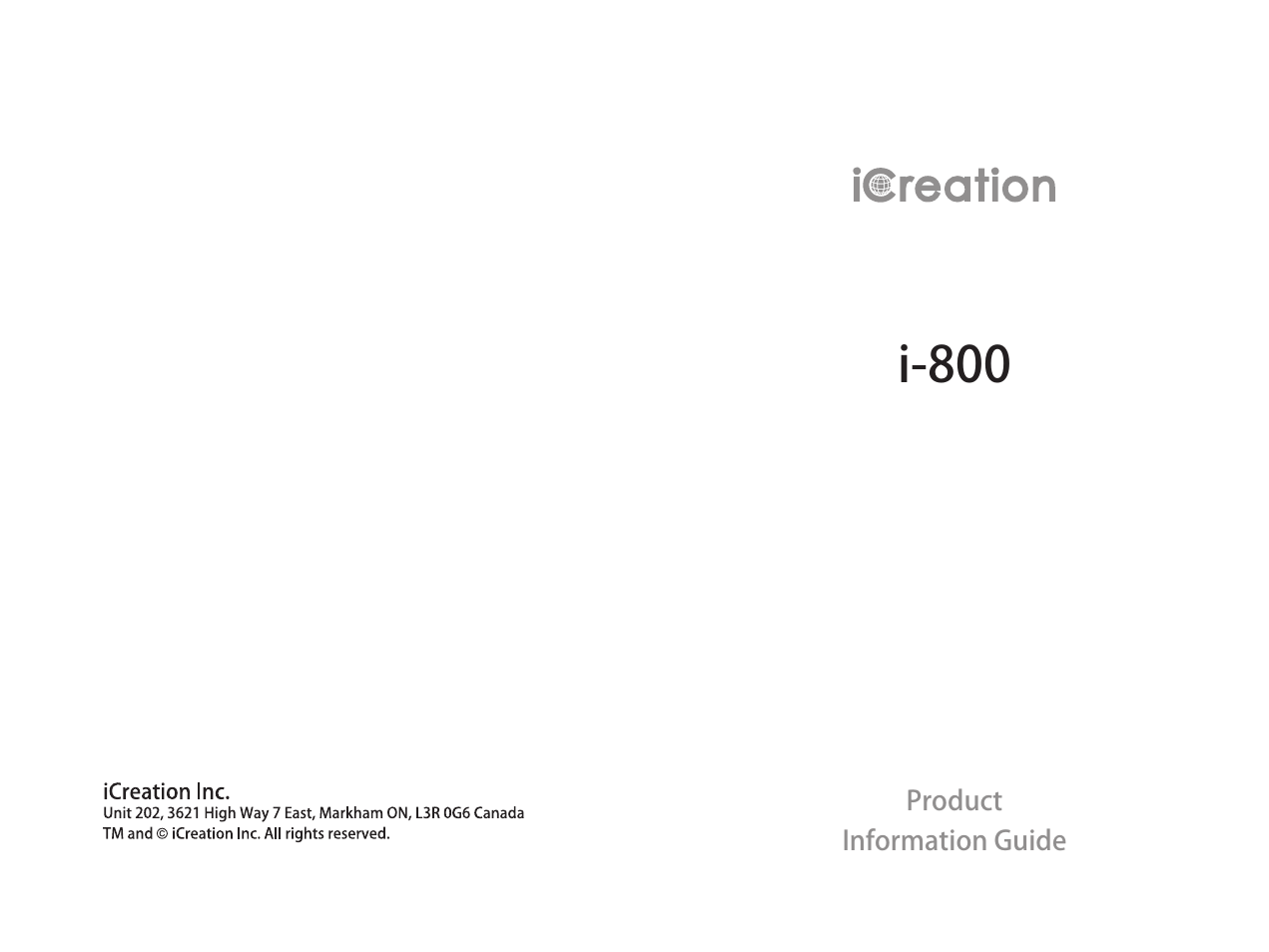 iCreation i-800 User Manual | 64 pages