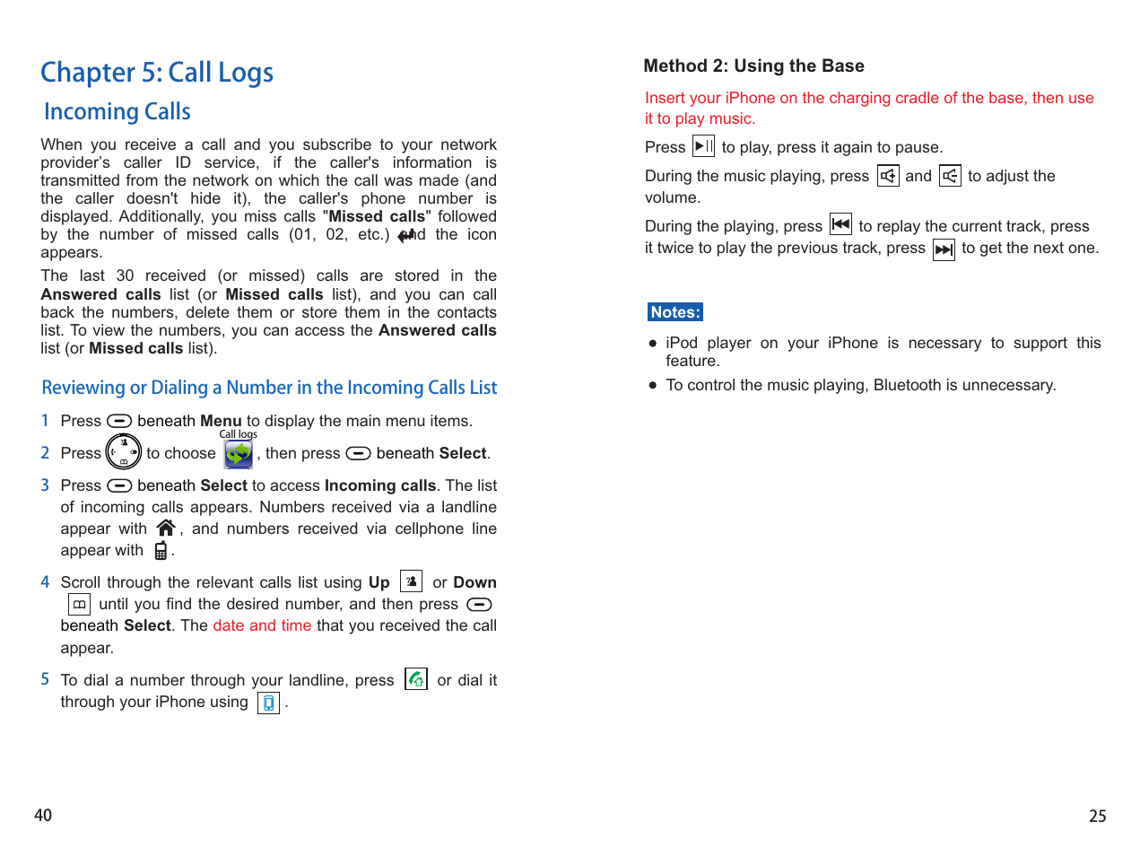 Chapter 5: call logs, Incoming calls | iCreation i-800 User Manual | Page 41 / 64