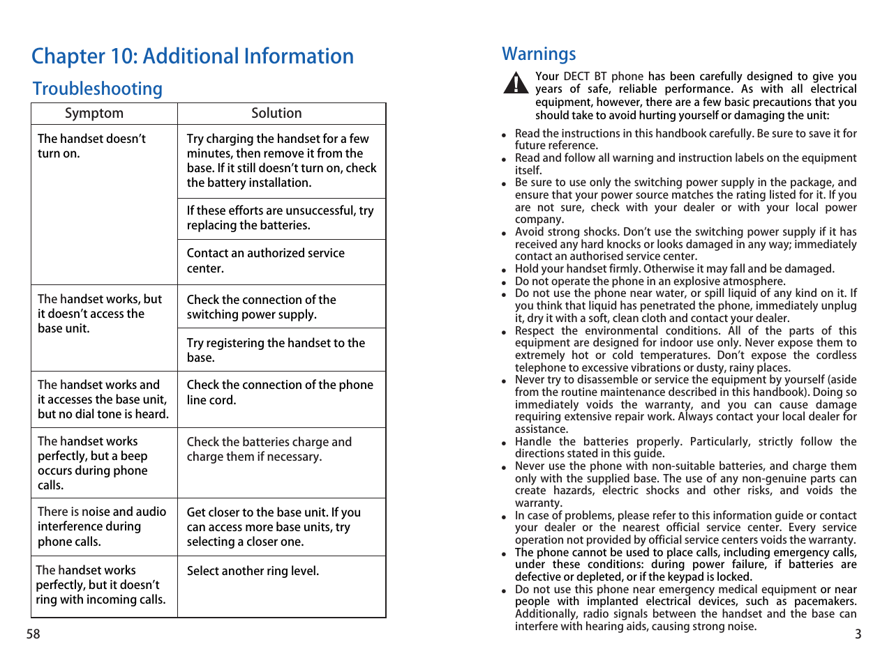 Chapter 10: additional information, Warnings, Troubleshooting | iCreation i-700 Extension User Manual | Page 59 / 62