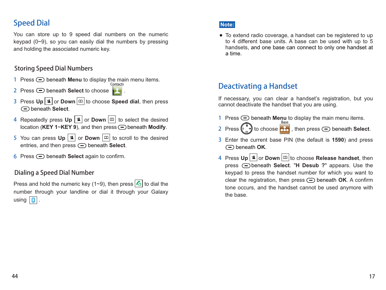 Deactivating a handset, Speed dial | iCreation G-700 user vanual User Manual | Page 45 / 62