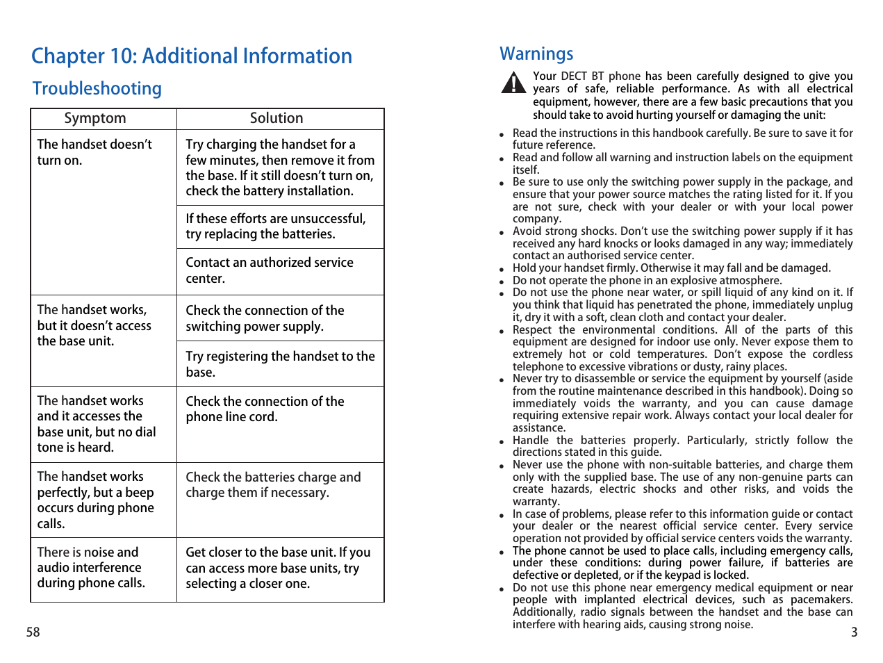 Chapter 10: additional information, Warnings, Troubleshooting | iCreation G-700 user vanual User Manual | Page 59 / 62