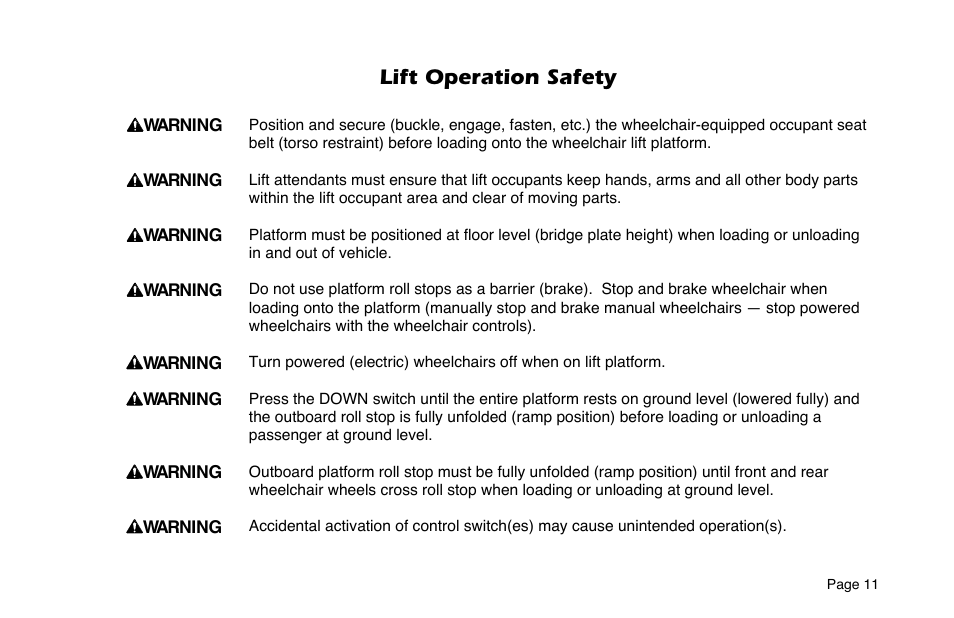 Lift operation safety | Braun 6 User Manual | Page 13 / 45