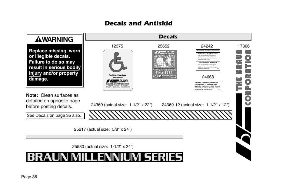 Warning, Decals and antiskid, Decals | Page 36 | Braun 6 User Manual | Page 38 / 45
