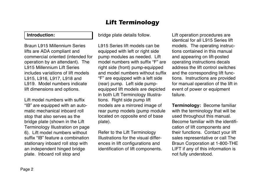 Lift terminology | Braun 6 User Manual | Page 4 / 45