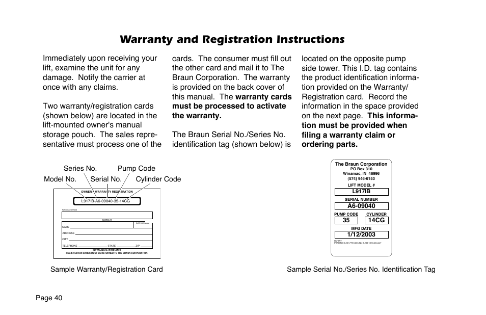 Warranty and registration instructions, Page 40 | Braun 6 User Manual | Page 42 / 45