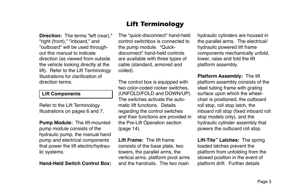 Lift terminology | Braun 6 User Manual | Page 5 / 45