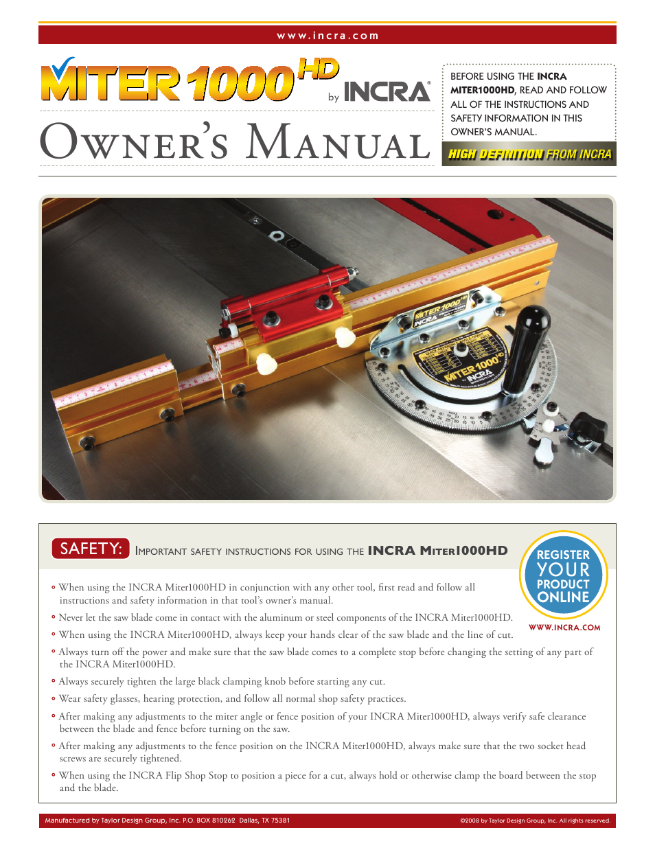 INCRA Miter 1000HD User Manual | 8 pages