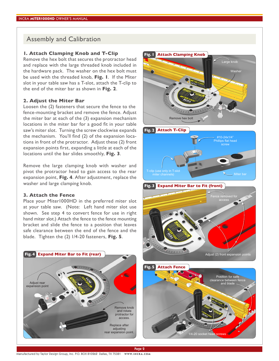 Assembly and calibration | INCRA Miter 1000HD User Manual | Page 2 / 8