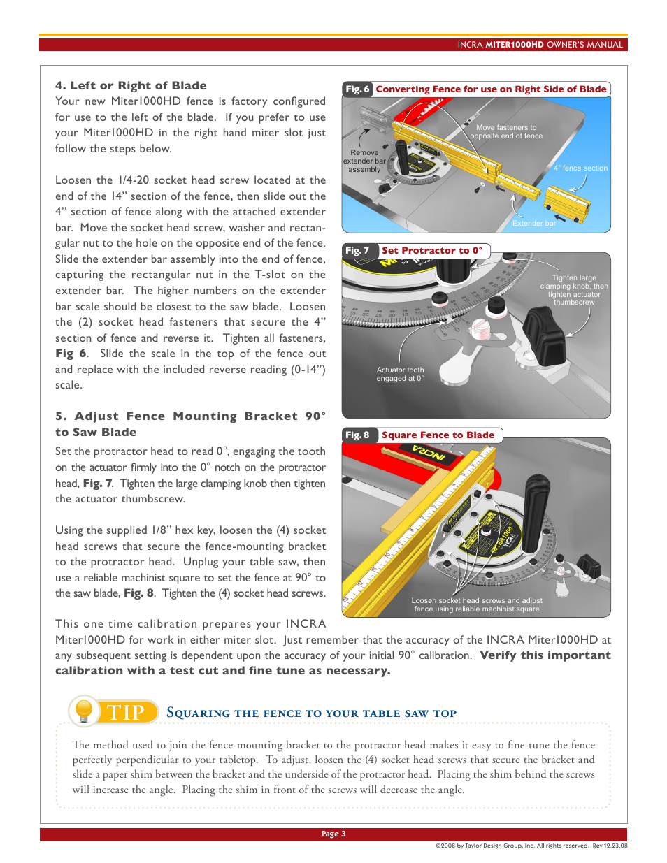 Squaring the fence to your table saw top | INCRA Miter 1000HD User Manual | Page 3 / 8