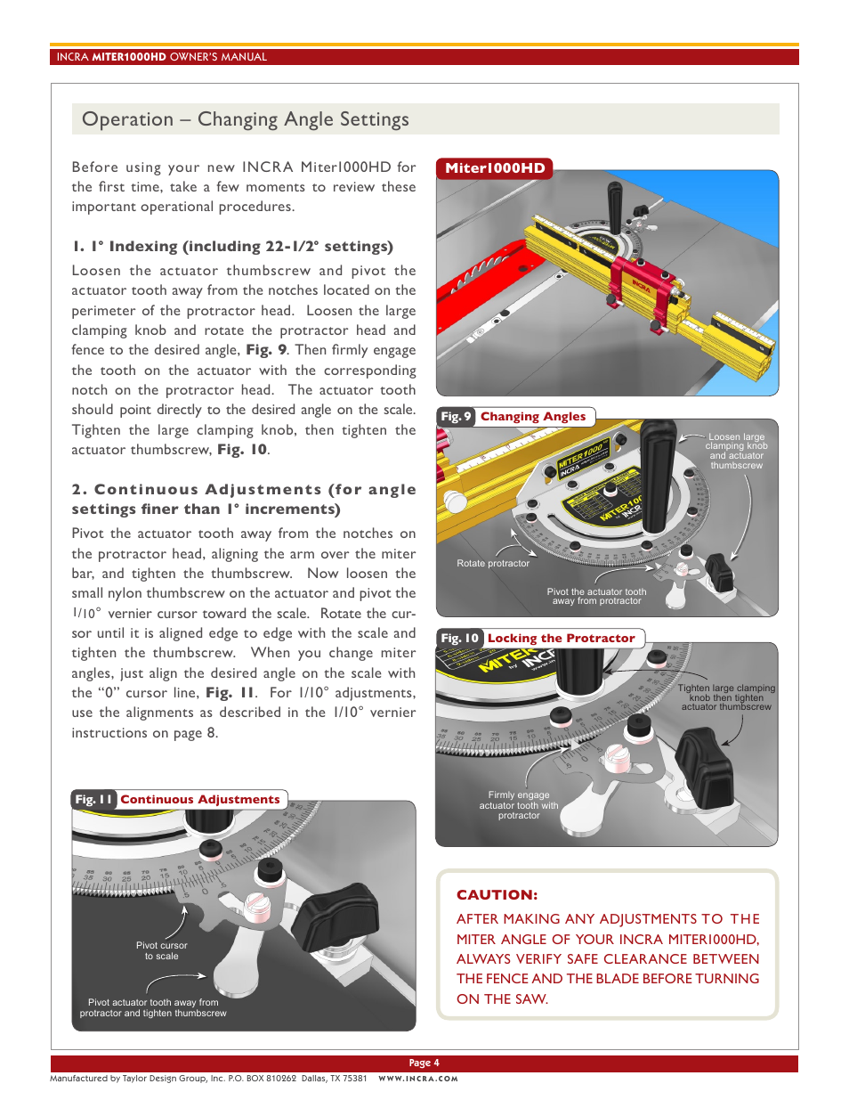 Operation – changing angle settings | INCRA Miter 1000HD User Manual | Page 4 / 8