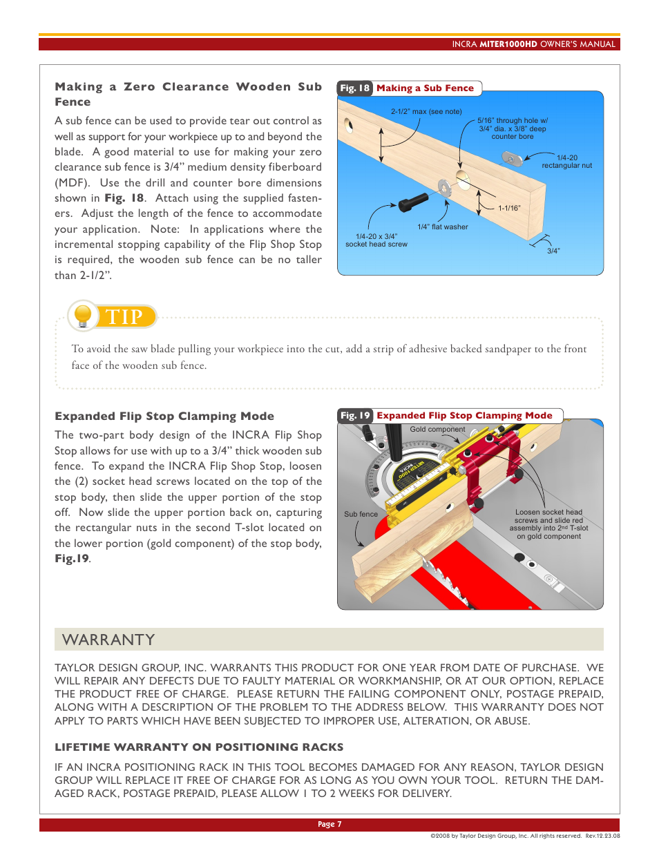 Warranty | INCRA Miter 1000HD User Manual | Page 7 / 8