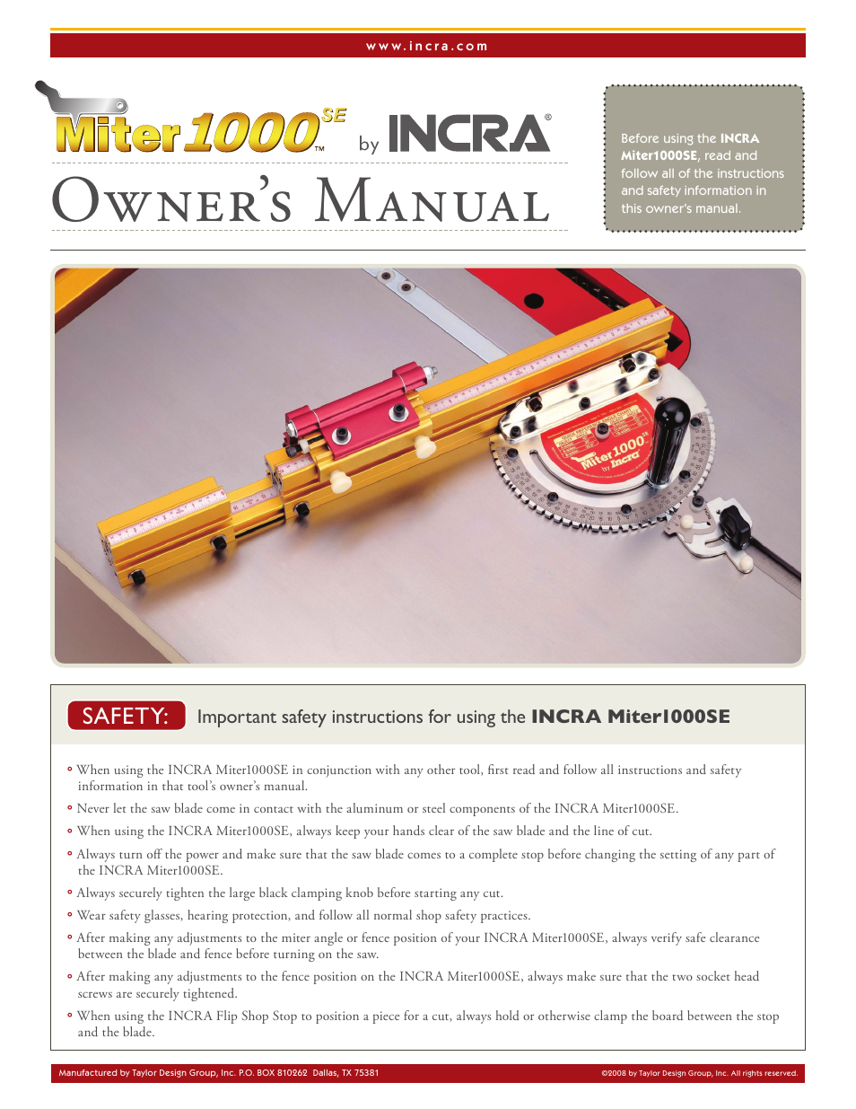 INCRA Miter 1000SE User Manual | 8 pages