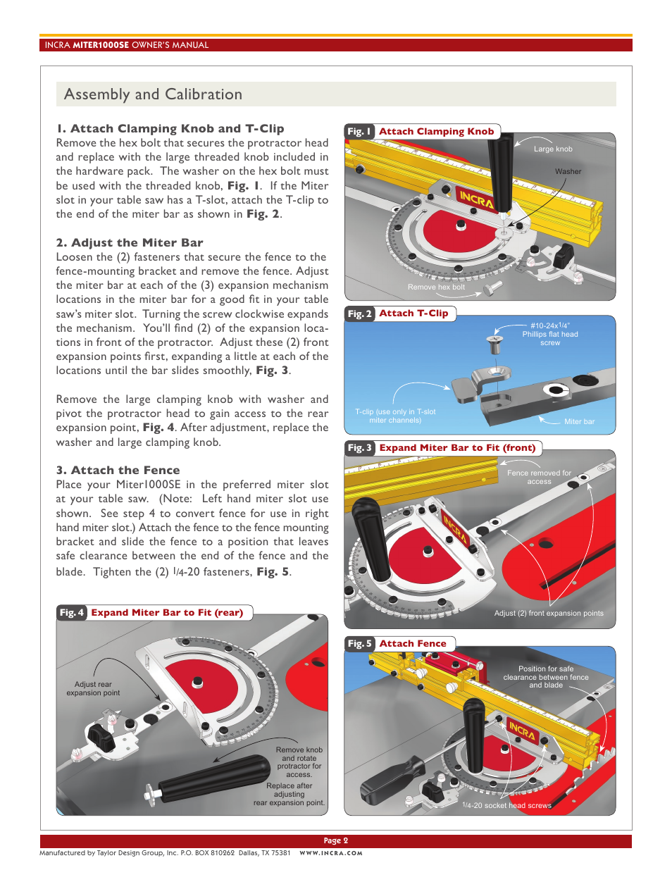 Assembly and calibration, 20 fasteners, fig. 5 | INCRA Miter 1000SE User Manual | Page 2 / 8