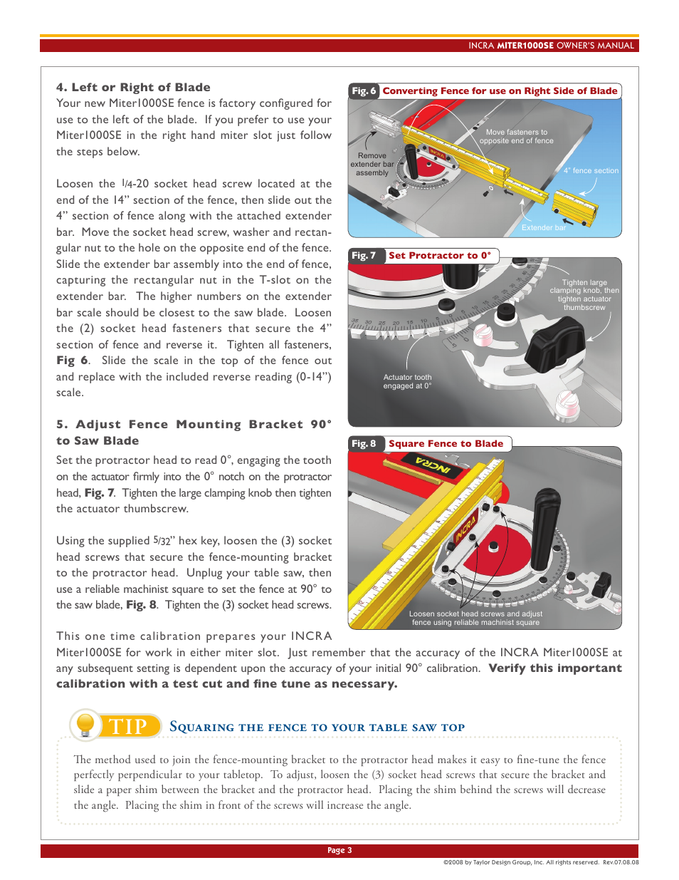 Squaring the fence to your table saw top | INCRA Miter 1000SE User Manual | Page 3 / 8