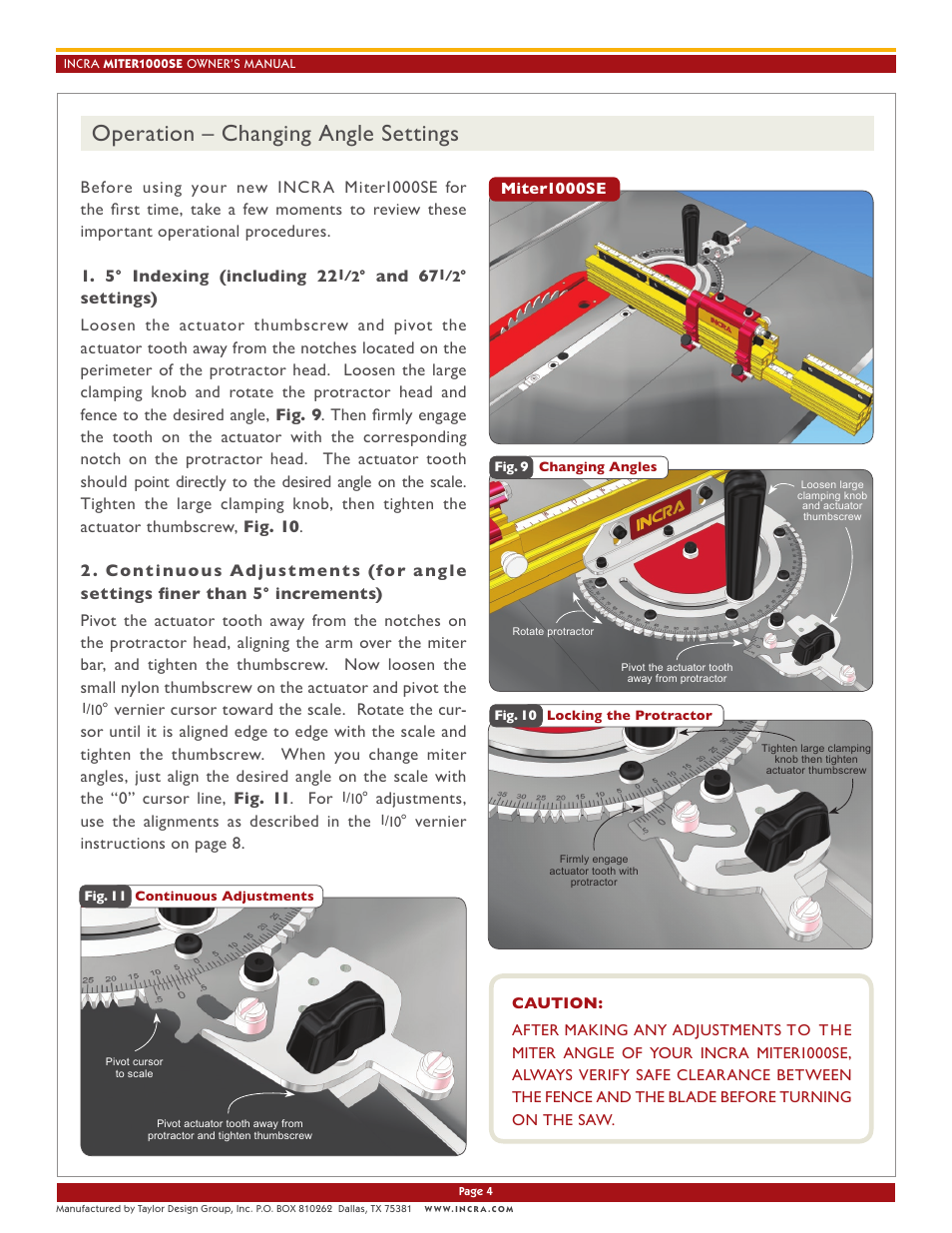 Operation – changing angle settings, And 67, Vernier instructions on page 8 | INCRA Miter 1000SE User Manual | Page 4 / 8