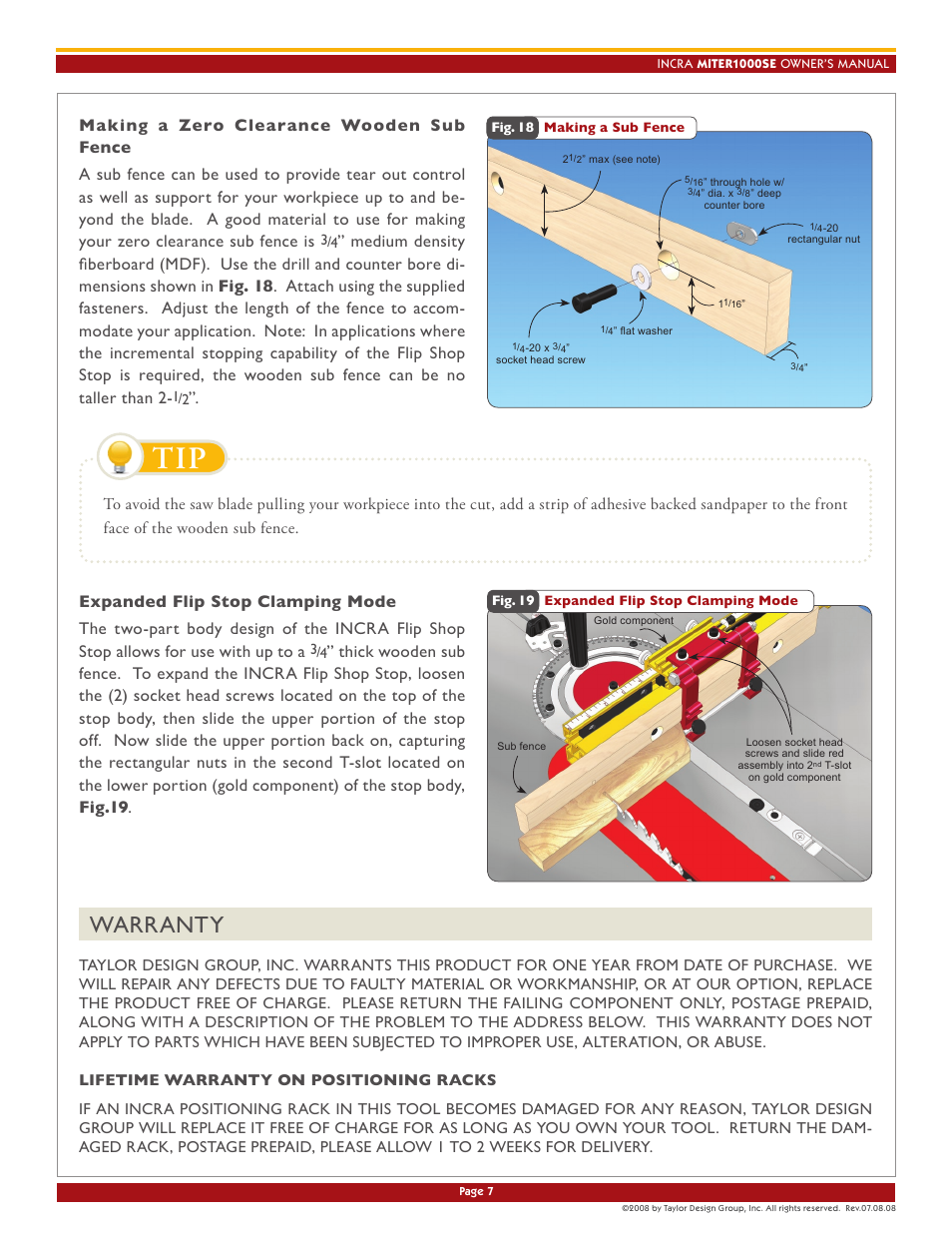 Warranty | INCRA Miter 1000SE User Manual | Page 7 / 8