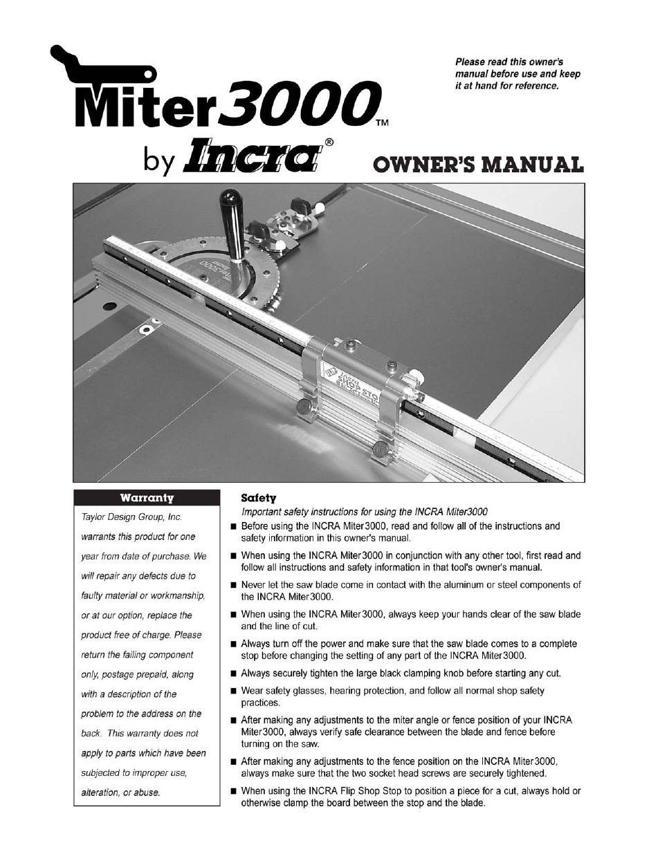 INCRA Miter 3000SE User Manual | 7 pages