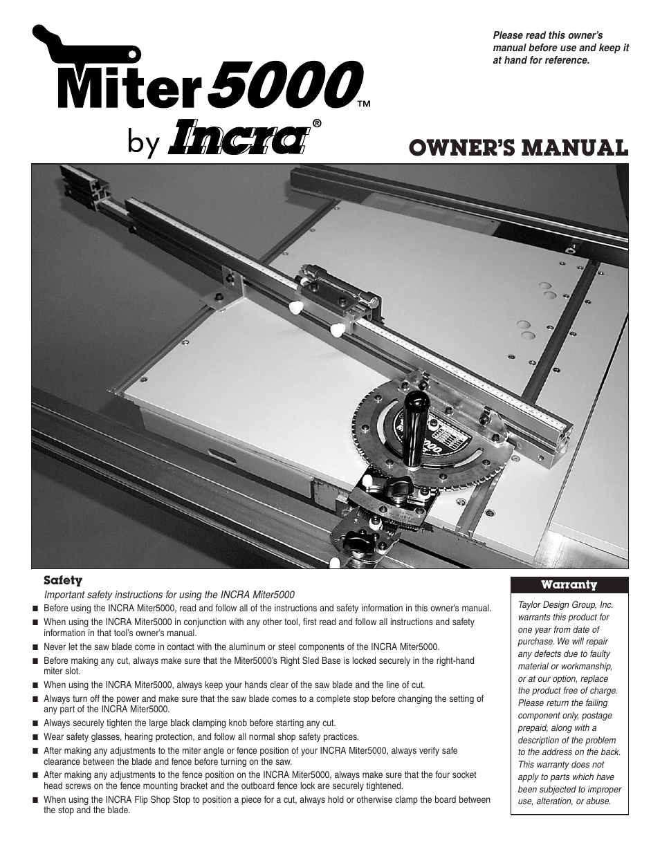 INCRA Miter 5000 with Sled & Telescoping Fence User Manual | 8 pages