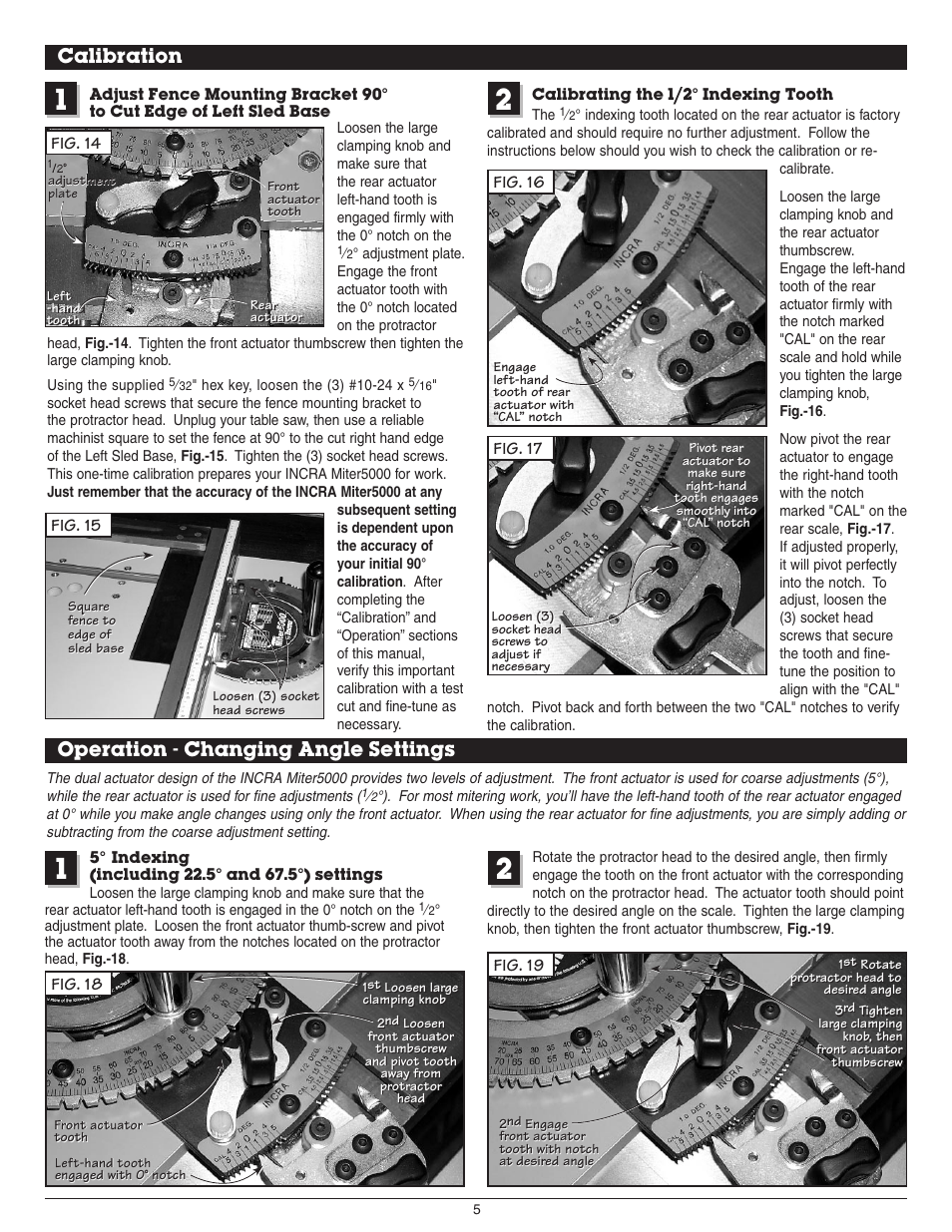 Calibration, Operation - changing angle settings | INCRA Miter 5000 with Sled & Telescoping Fence User Manual | Page 5 / 8