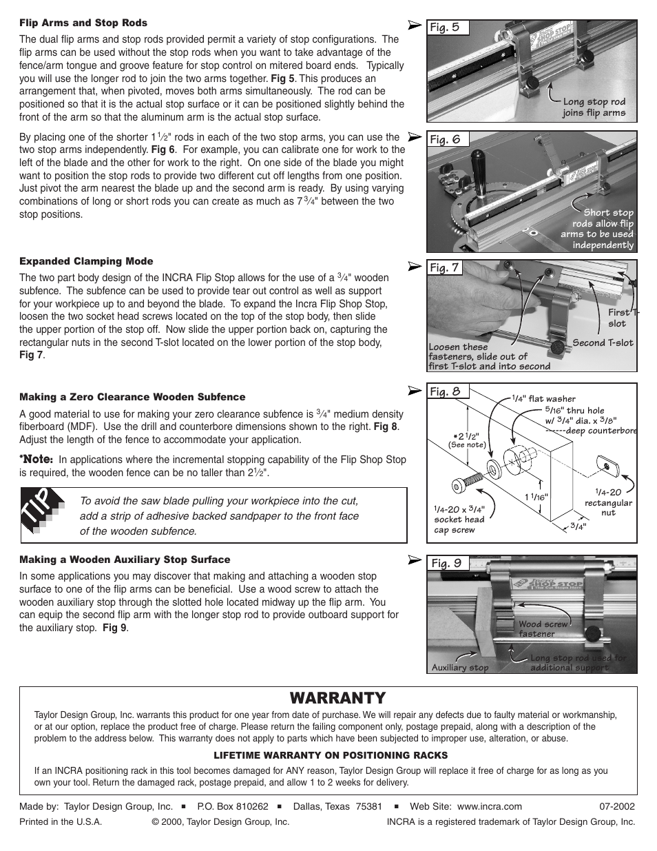 Warranty | INCRA Flip Shop Stop User Manual | Page 2 / 2