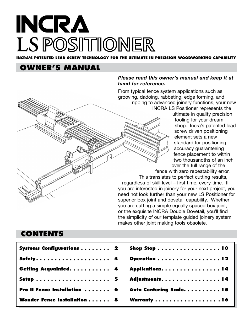 INCRA LS Positioner User Manual | 16 pages