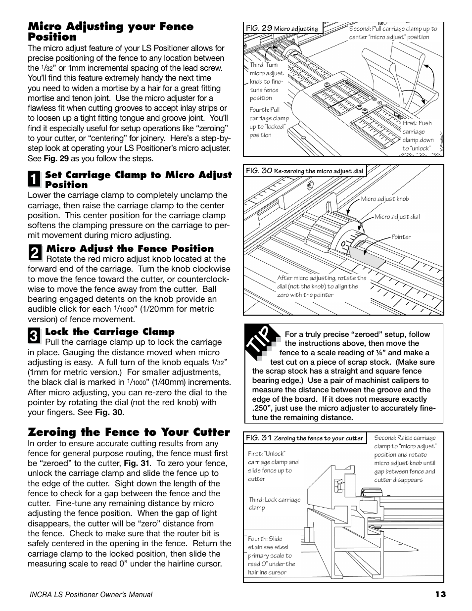 Micro adjusting your fence position, Zeroing the fence to your cutter | INCRA LS Positioner User Manual | Page 13 / 16