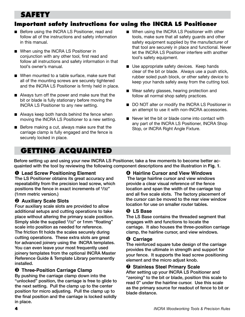 Safety getting acquainted | INCRA LS Positioner User Manual | Page 4 / 16