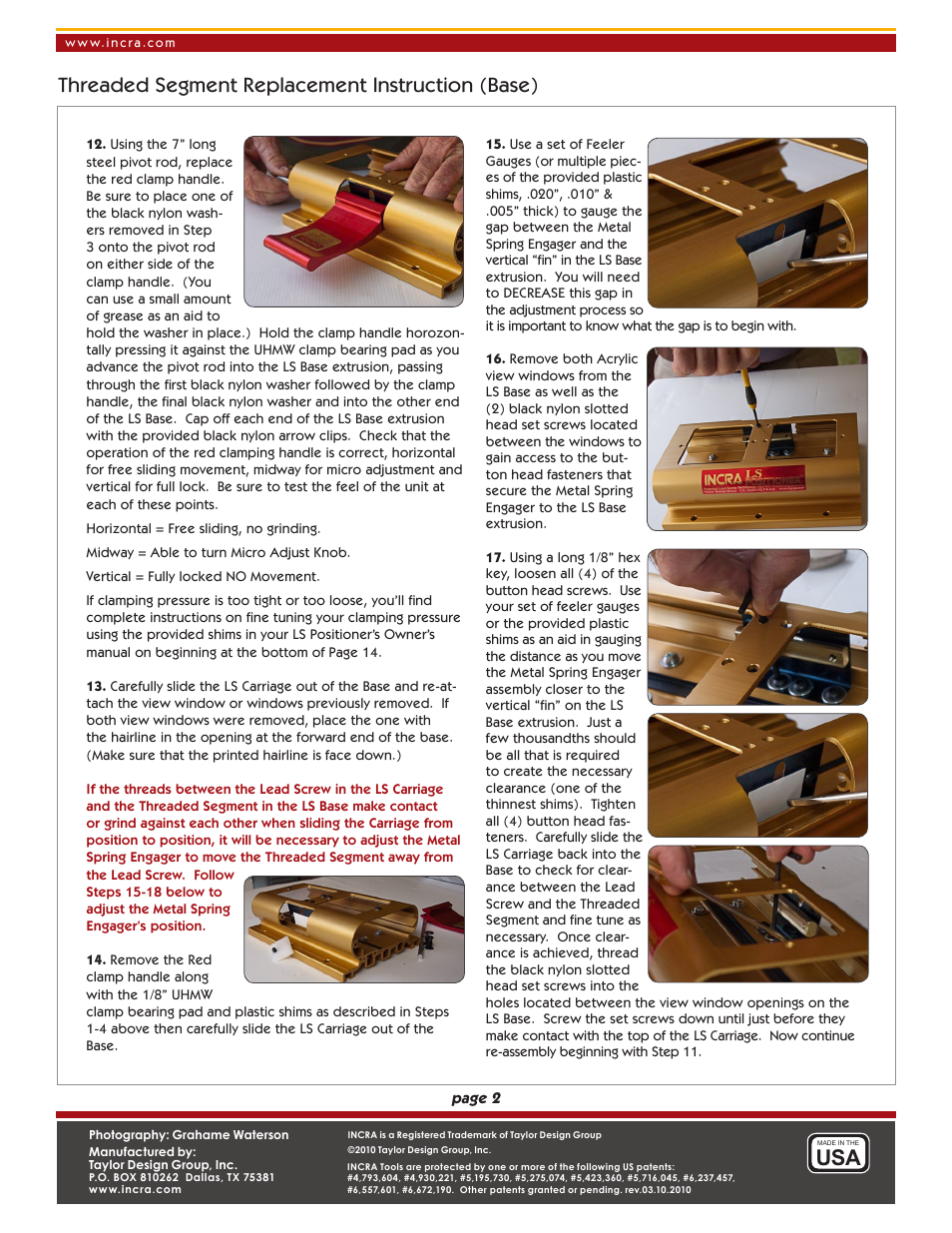 Threaded segment replacement instruction (base) | INCRA Threaded Segment User Manual | Page 2 / 2